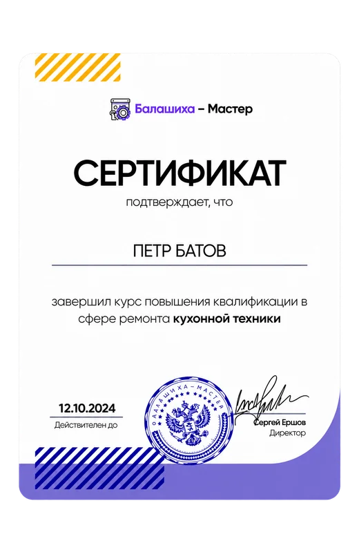 Сертификат мастера Петр Батов