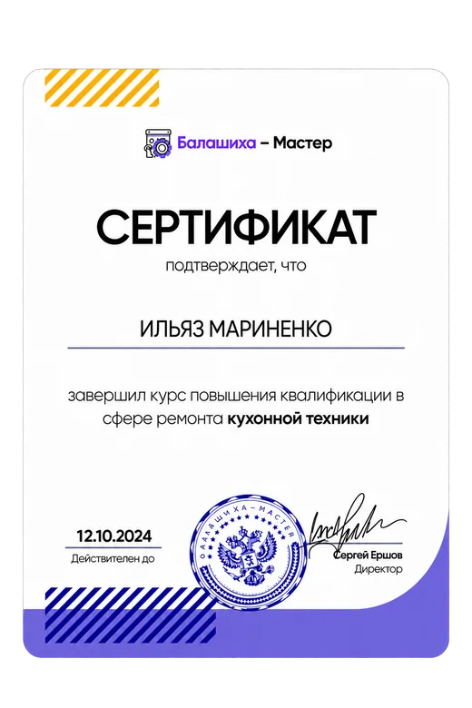 Сертификат мастера Ильяз Мариненко